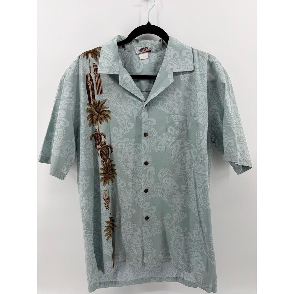 Pacific Legend, Hawaiian Shirt Button Front, Tiki Paisley, USA Made, Vintage, L